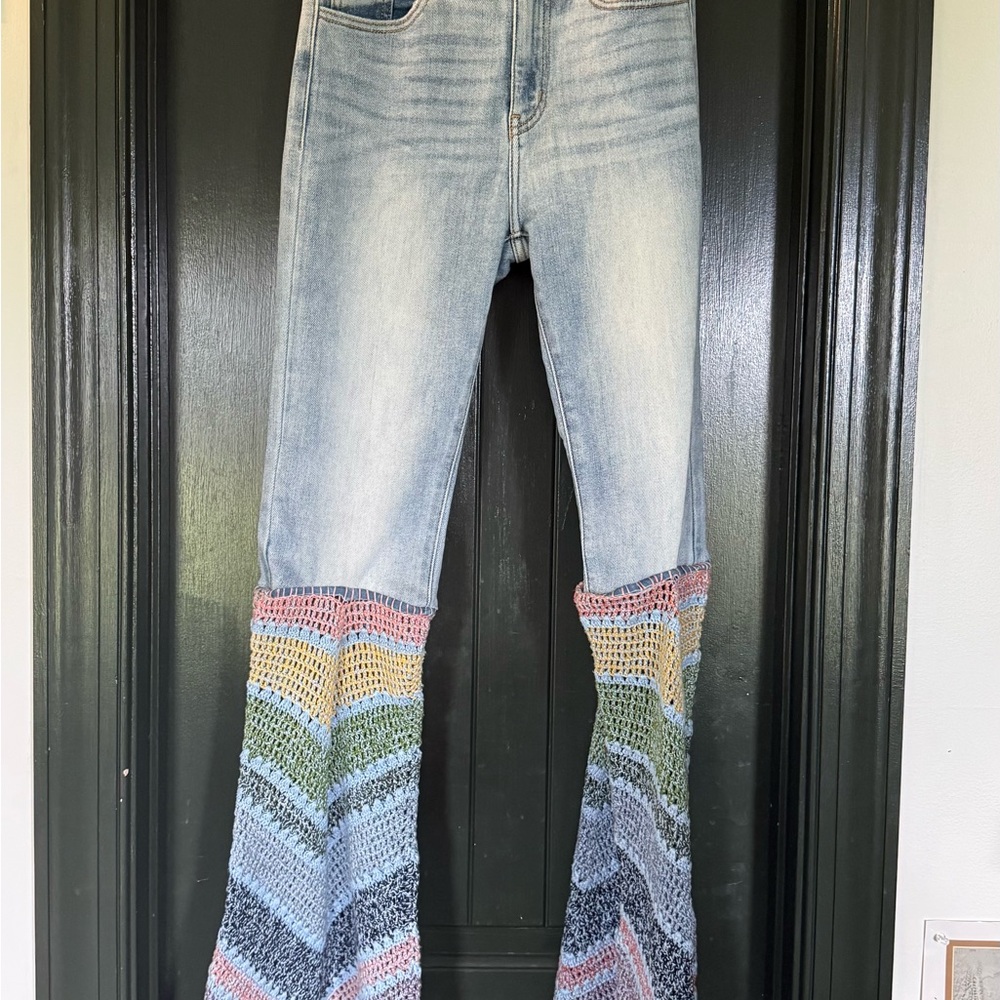 Custom Multicolor Crochet bell bottom Women Jeans